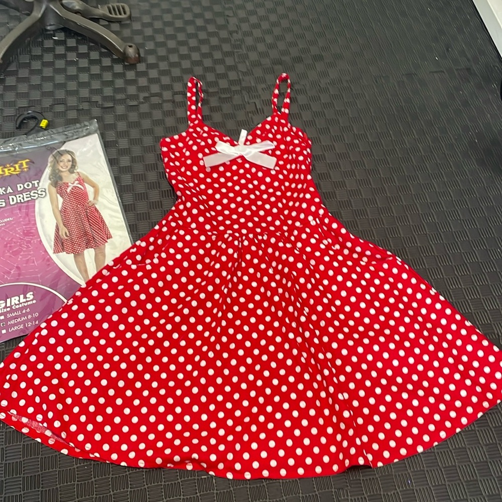 red with white polka dot 50’s dress girls size medium 8-10